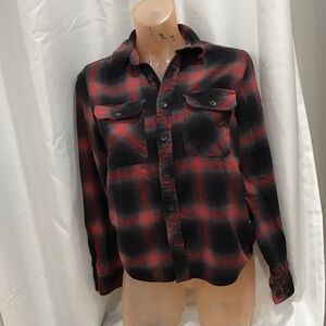 Black Red Plaid Casual Button Down Shirt